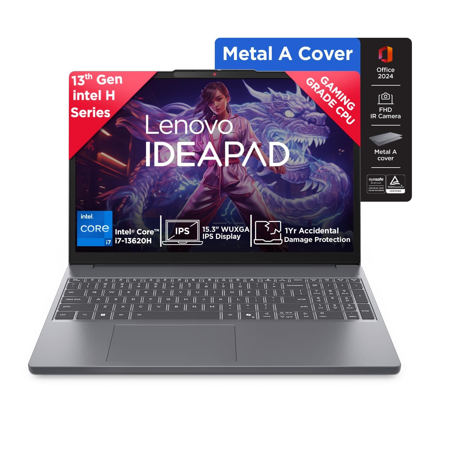 Lenovo IdeaPad Slim 3 13th Gen Core i7-13620H 15.3" (38.8cm) WUXGA IPS Laptop (16GB RAM/512GB SSD/Win 11/Office 2024/Backlit/1Yr ADP Free/Top Metal Cover & IR Camera/Grey/1.6Kg),83K1011BIN