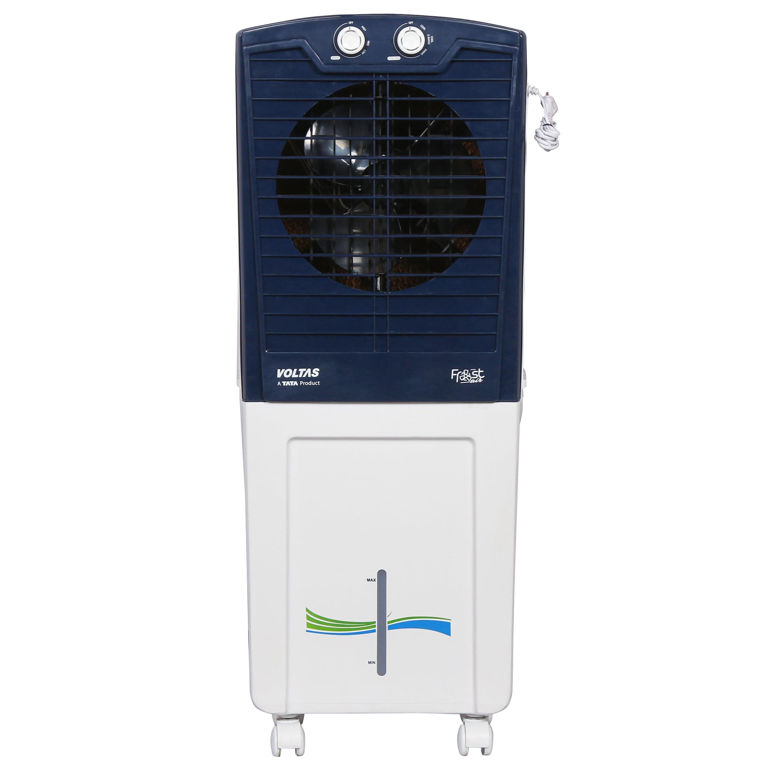 Voltas Frost Air 45, Inverter Air Cooler For Home, with Swing Control (45 Litre Capacity, Water Level Indicator, Honey Comb Cooling Media, White and Blue) image 1