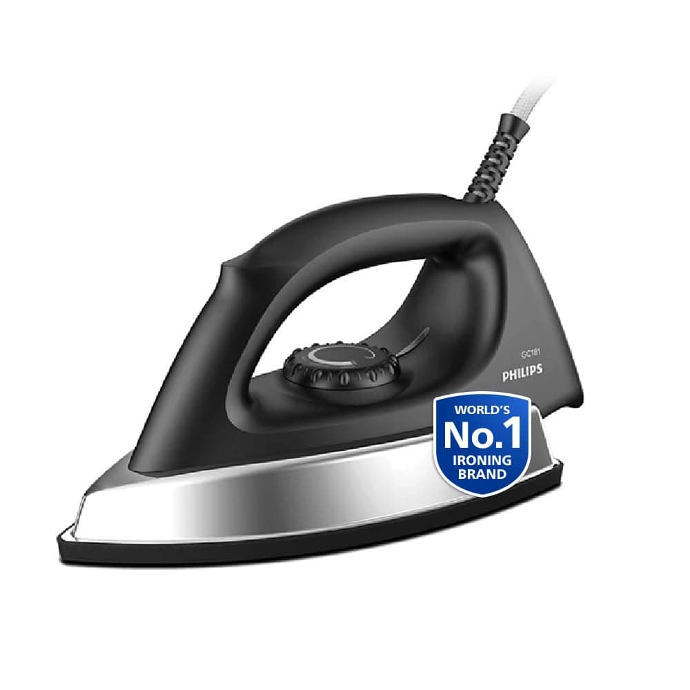 PHILIPS Stainless_Steel Heavyweight Dry Iron Gc181/8-1000 Watts Power, Black Non-Stick Soleplate, Ergonomic Grip image 1