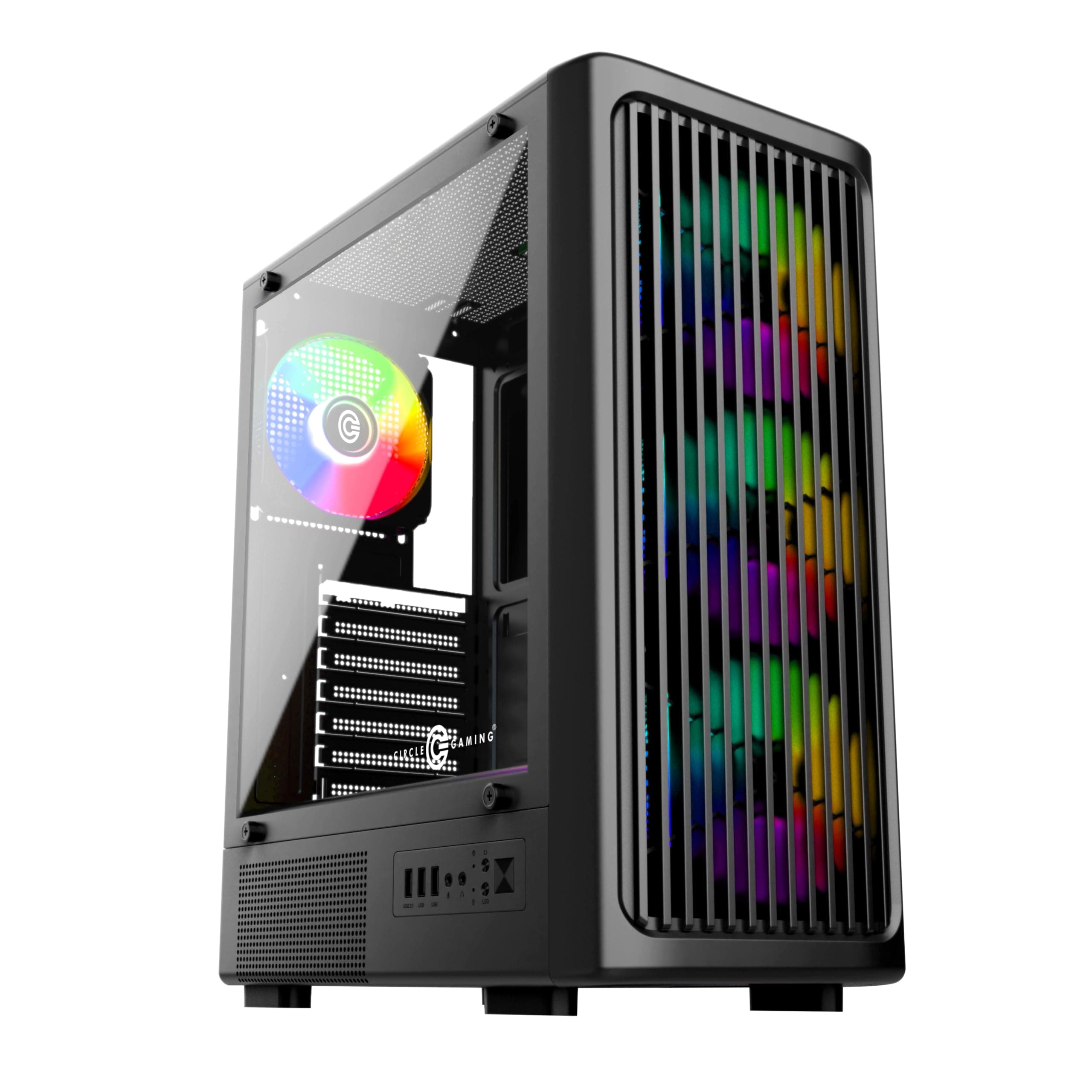 Circle Amazer X1 Mid- Tower Computer Case | Gaming Cabinet - Black| Support ATX, M-ATX, ITX | Pre- Installed 3 x 120mm Front and 1 x 120mm Rear ARGB Mirror Fans image 1