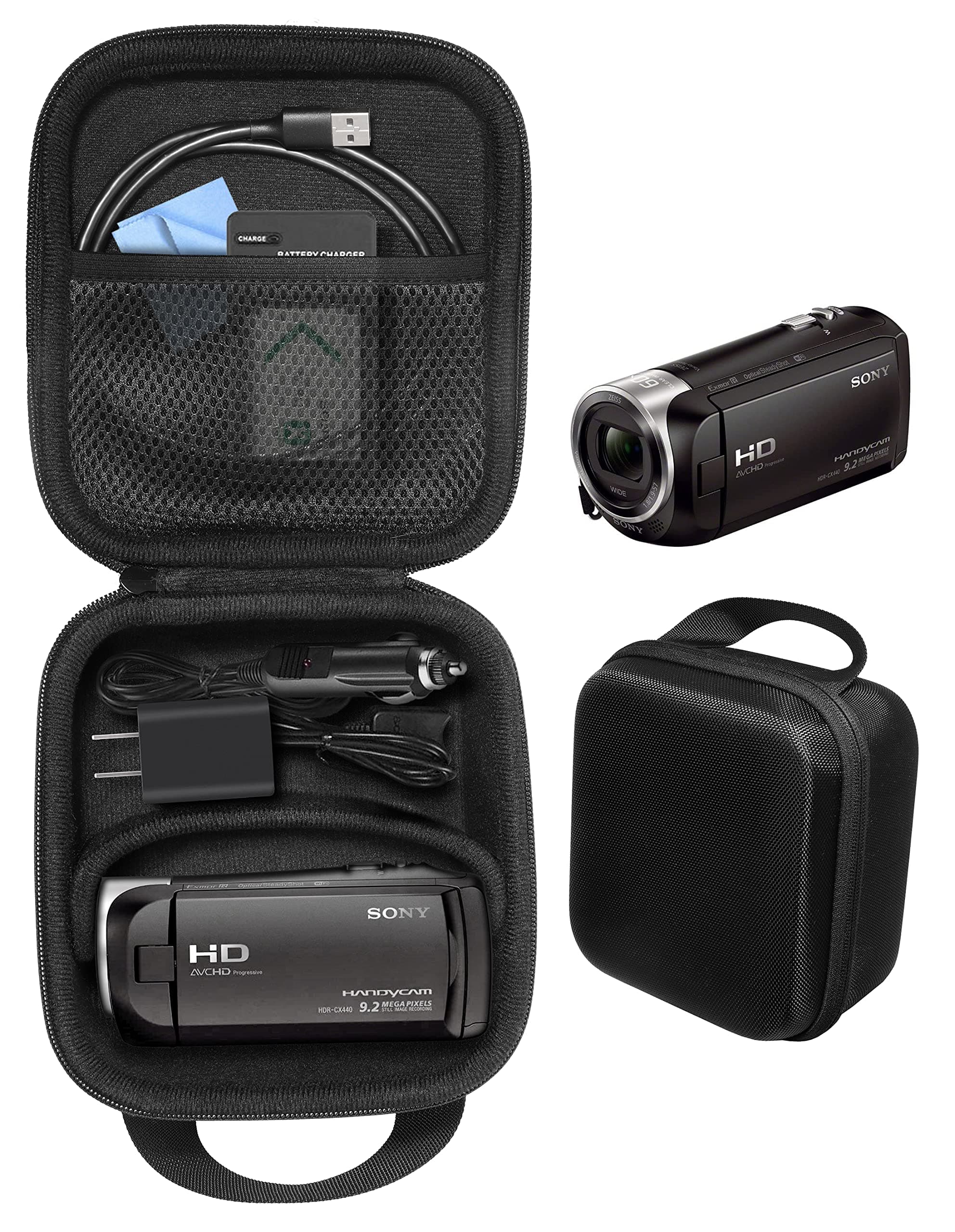 Camcorder kit Case for Sony HD Video Recording HDRCX440, HDRCX405 Handycam; Canon VIXIA HF R800, Panasonic HC-V180K, Kimire HD Recorder, Sony HDRAZ1VR/W, SiOnyx Aurora Day/Night action camera image 1