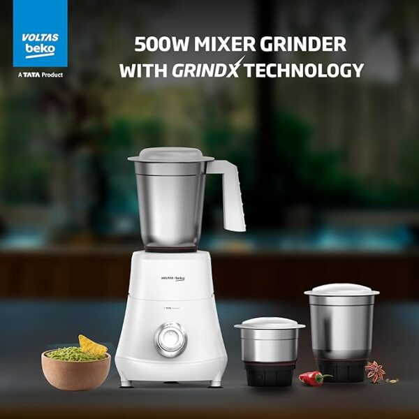 Voltas Beko G5003HP-WH 500W Mixer Grinder: Powerful Blending with 3 Jars & Overload Protection