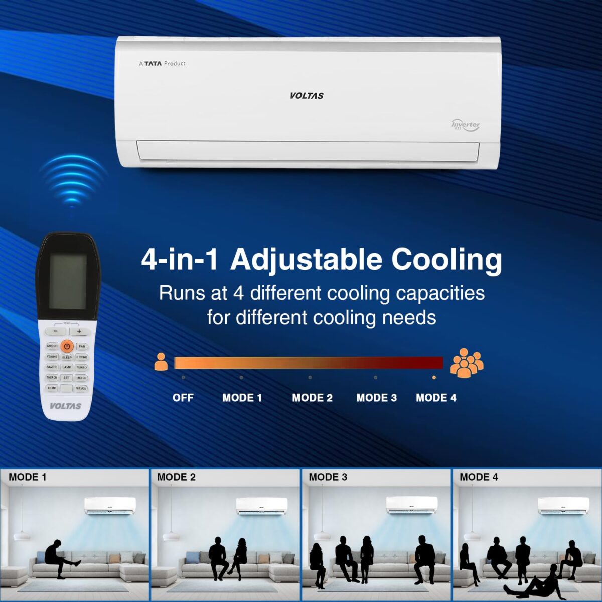 Voltas 123V Vectra Elite 1 Ton 3‑Star Inverter Split AC – 4‑in‑1 Adjustable | Turbo | Copper Coils | Stabilizer‑Free - Image 6